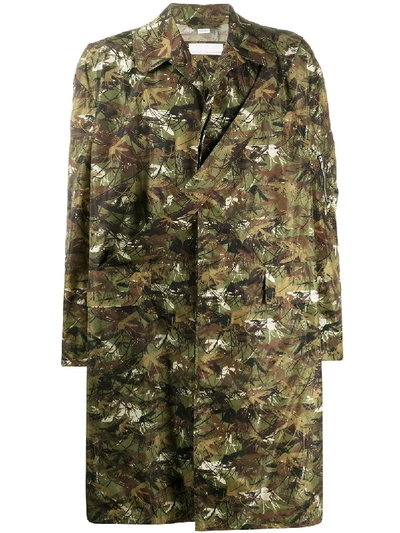 Shop Random Identities Camouflage-print Single-breasted Coat In Green