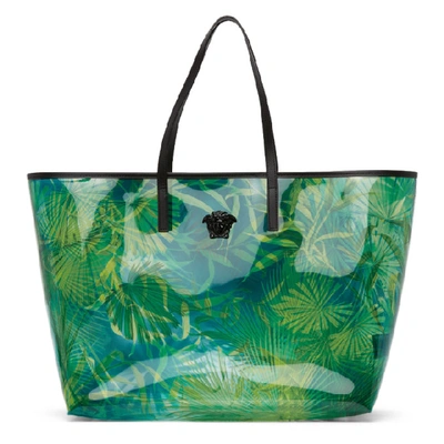 Shop Versace Green Pvc Jungle Tote In Dv8jt Green