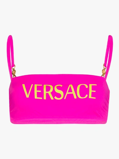 Shop Versace Logo Print Bikini Top In Pink