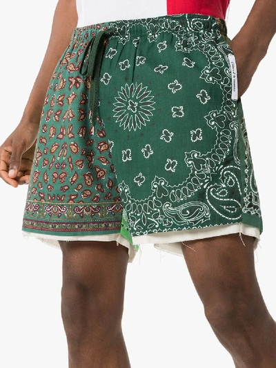 Shop Children Of The Discordance Mens Green Vintage Bandana Print Cotton Shorts