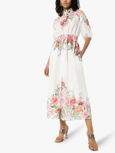 Shop Zimmermann Floral Print Shirred Maxi Dress In White