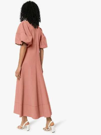 Shop Lee Mathews Queenie Pouf Sleeve Linen Dress In Brown