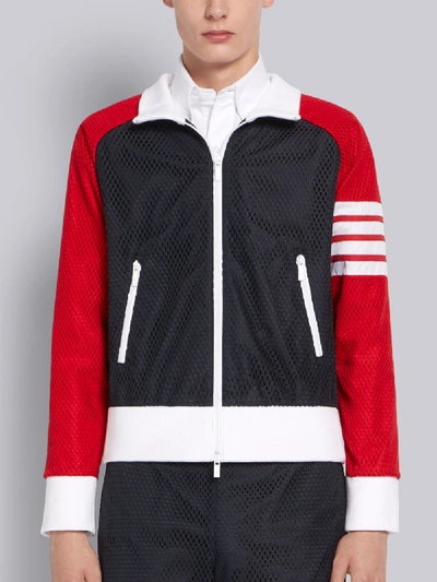 Shop Thom Browne Rwb Heavy Athletic Mesh Zip-up Hoodie In Blue