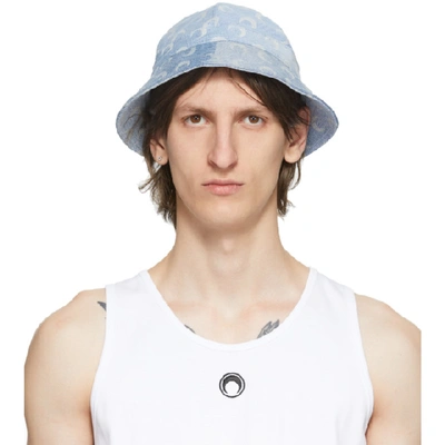 Shop Marine Serre Blue Upcycled Denim Mooned Bob Hat In 10 Blue