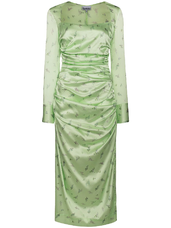 green silk floral dress