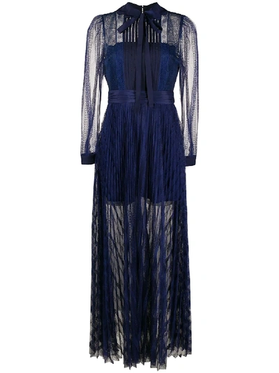 Shop Self-portrait Lace Maxi Dress In Blue