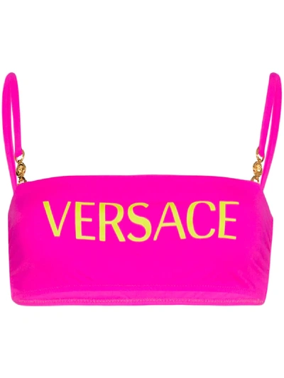 Shop Versace Logo-print Bikini Top In Pink