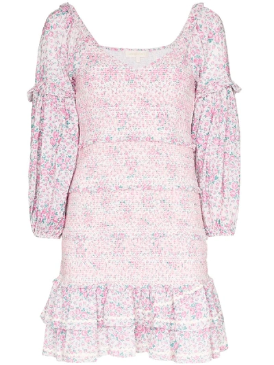Shop Loveshackfancy Ensley Floral-print Mini Dress In Pink