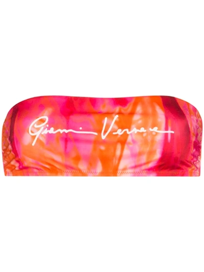 Shop Versace Gv Signature-print Bandeau Bikini Top In Pink