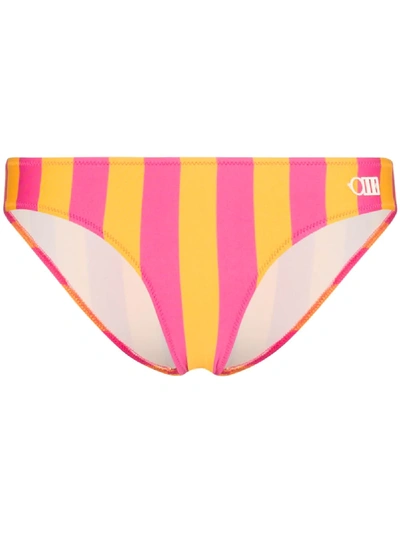 Shop Solid & Striped Elle Striped Bikini Bottoms In Orange