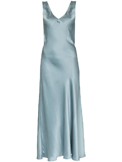Shop Asceno V-neck Maxi Gown In Blue