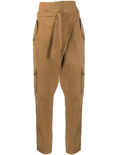 Shop D-exterior Belted Slim-fit Trousers In Brown