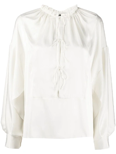 Shop Maison Rabih Kayrouz Lace-up Long-sleeve Blouse In White
