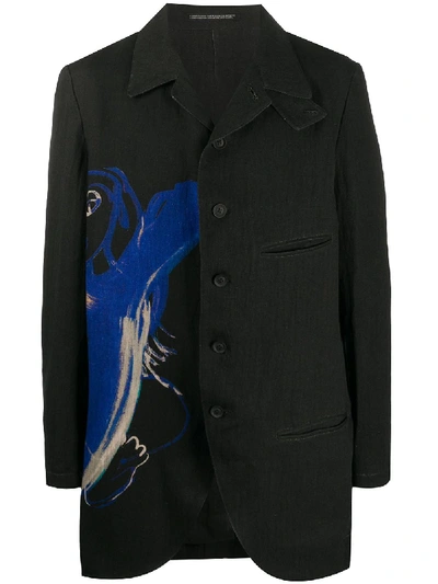 Shop Yohji Yamamoto Printed Single-breasted Coat In Black