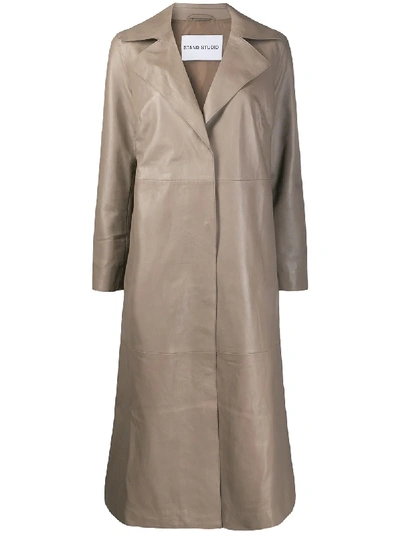 Shop Stand Studio Single-breasted Maxi Coat In Brown