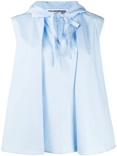 Shop Courrèges Sleeveless Hooded Blouse In Blue