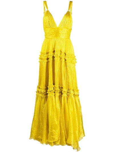 Shop Maria Lucia Hohan Tiered Ruffle Trim Gown In Yellow