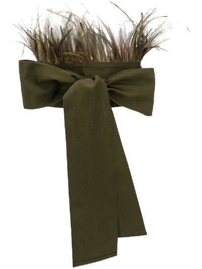 Shop Sara Roka Feather-embellished Tie Belt In Green