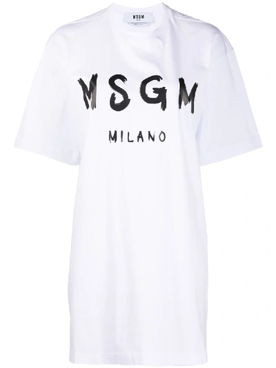 Shop Msgm Long Logo Print T-shirt In White