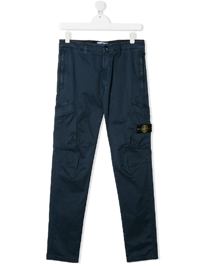 Shop Stone Island Junior Logo Patch Trousers In Blue