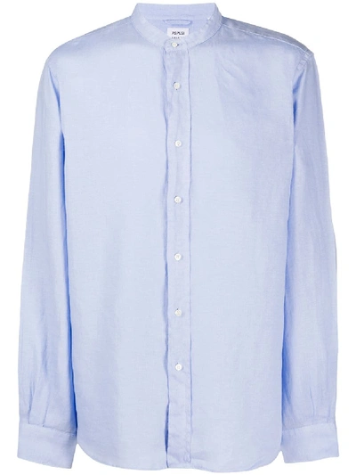 Shop Aspesi Band Collar Linen Shirt In Blue