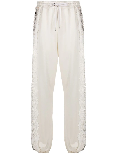 Shop Pinko Lace Panel Track Trousers In White