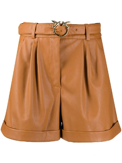 Shop Pinko Belted Wide Leg Shorts In Brown
