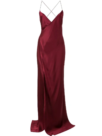 Shop Michelle Mason Wrap-front Evening Dress In Red