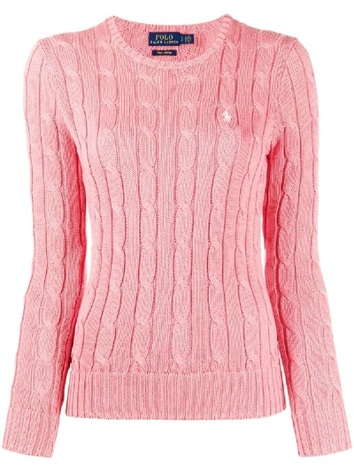 Shop Polo Ralph Lauren Crew Neck Cable Knit Jumper In Pink