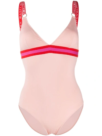 Shop Stella Mccartney Logo-strap Sporty Swimsuit In Pink