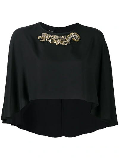 Shop Pinko Cropped Cape Blouse In Black