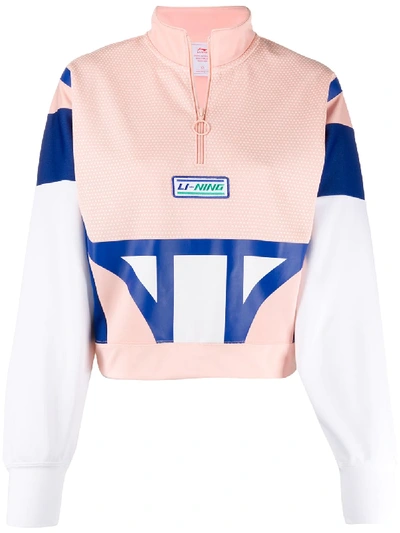 Shop Li-ning Cropped Half-zip Sweatshirt In Pink