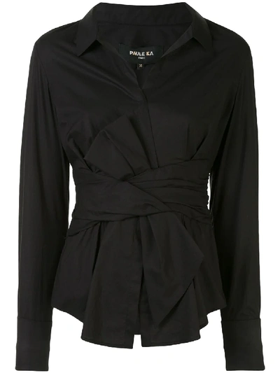 Shop Paule Ka Bow Detail Poplin Shirt In Black