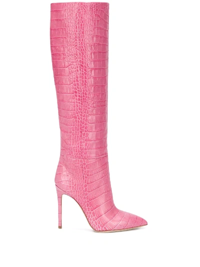 Shop Paris Texas Knee-length Crocodile Effect Boots In Pink