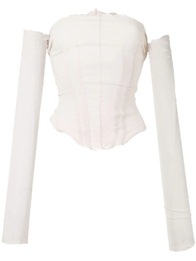 Shop Marc Le Bihan Raw-edge Off-the-shoulder Crepon Top In Neutrals