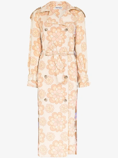 Shop Rave Review Rue Floral-print Trench Coat In Neutrals