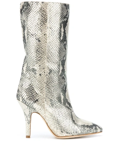 Shop Paris Texas Metallic Snake-effect 95mm Boots In Neutrals