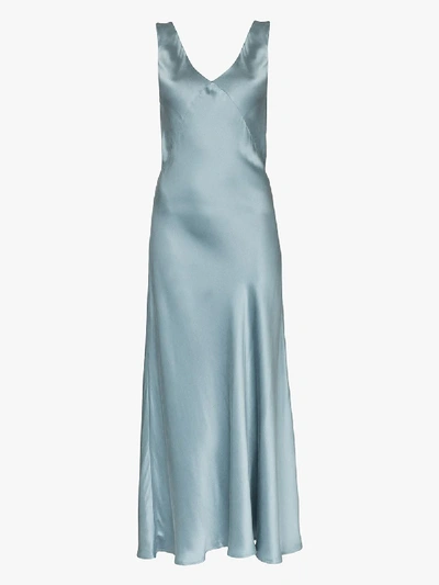 Shop Asceno Bordeaux Silk Maxi Dress In Blue