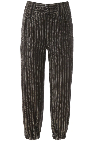 Shop Saint Laurent Striped Lame' Cargo Pants In Black,gold