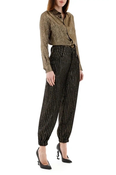 Shop Saint Laurent Striped Lame' Cargo Pants In Black,gold