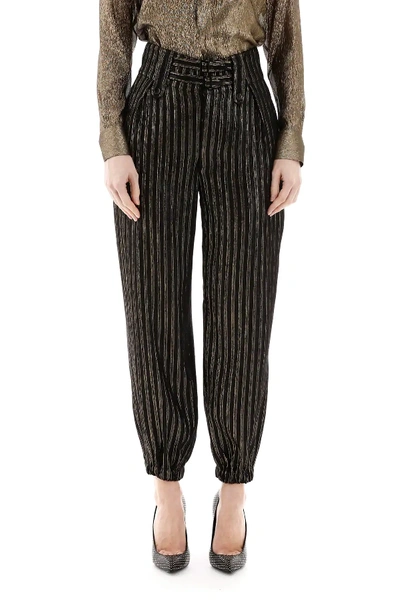 Shop Saint Laurent Striped Lame' Cargo Pants In Black,gold