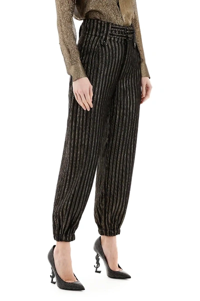 Shop Saint Laurent Striped Lame' Cargo Pants In Black,gold