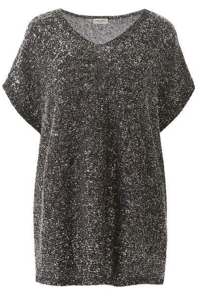 Shop Saint Laurent Sequined Kaftan Dress In Silver,black