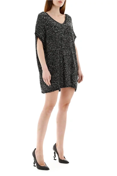 Shop Saint Laurent Sequined Kaftan Dress In Silver,black