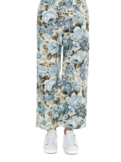 Shop P.a.r.o.s.h Floral Print Stretch Trousers In Light Blue