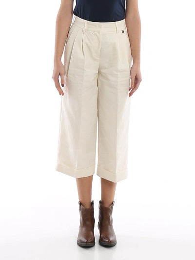 Shop Twinset Wide Leg Cropped Pants In White