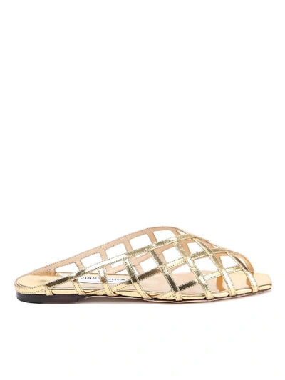 Shop Jimmy Choo Sai Golden Leather Flat Sandals