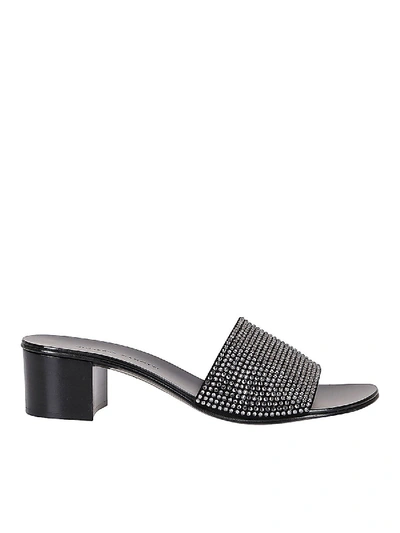 Shop Giuseppe Zanotti Crystal Detailed Slide Sandals In Black