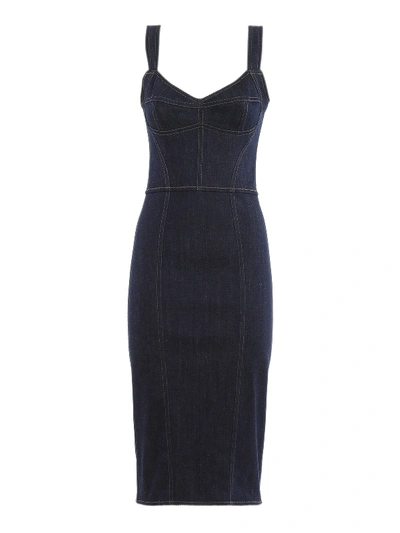 Shop Dolce & Gabbana Denim Sheath Dress In Dark Blue