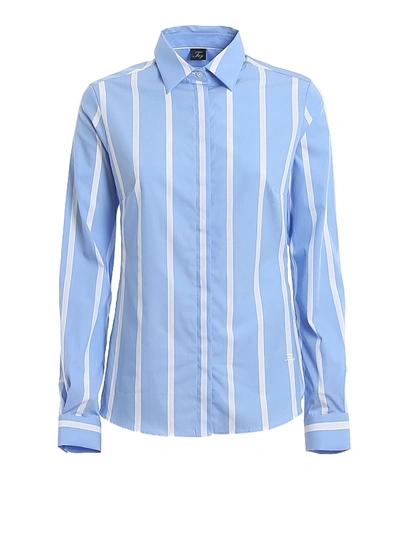 Shop Fay Striped Cotton Shirt In Light Blue